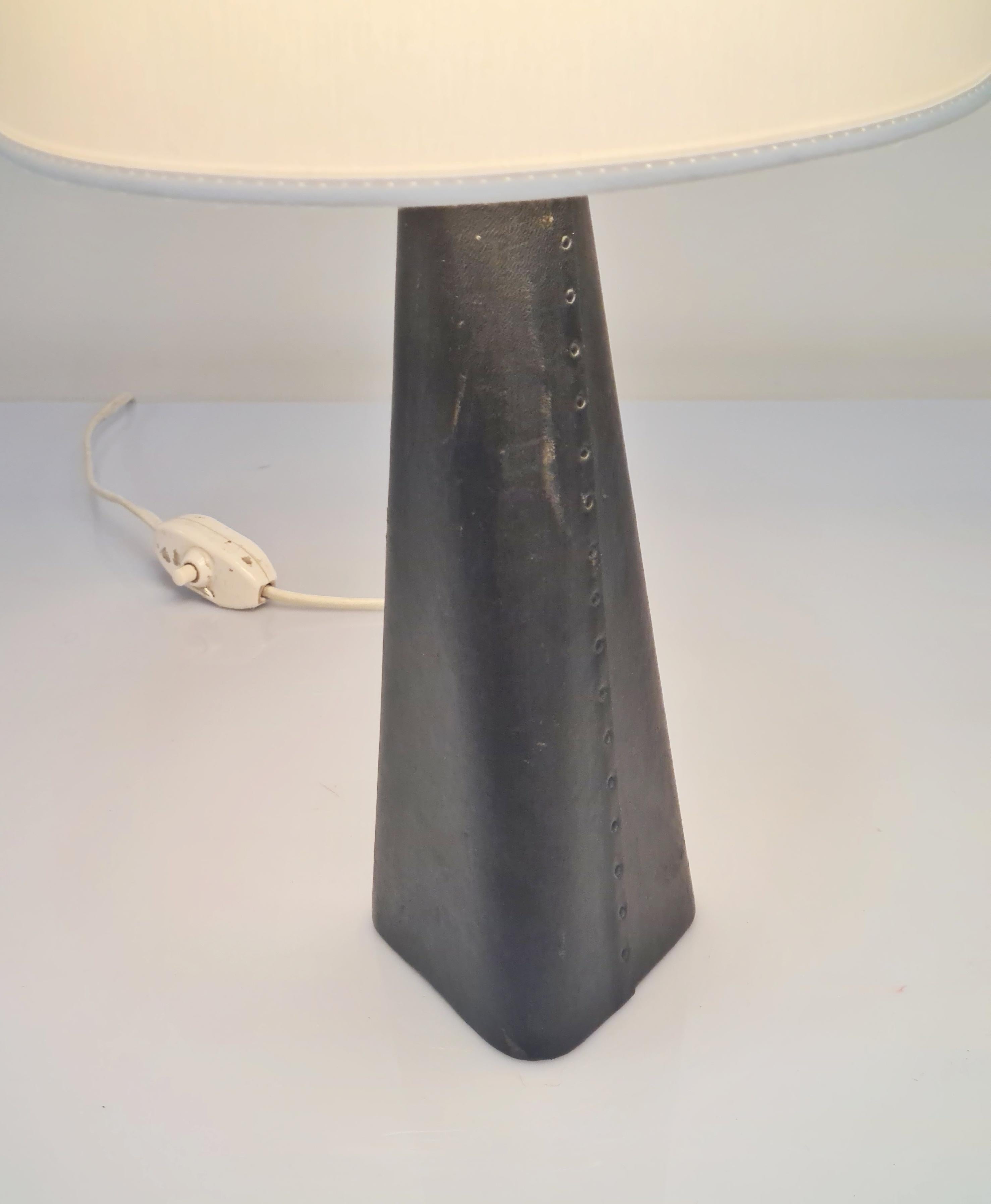 Lisa Johansson-Papé Table Lamp 46-186 LJP in Leather & White Silk, Orno 1950s 2