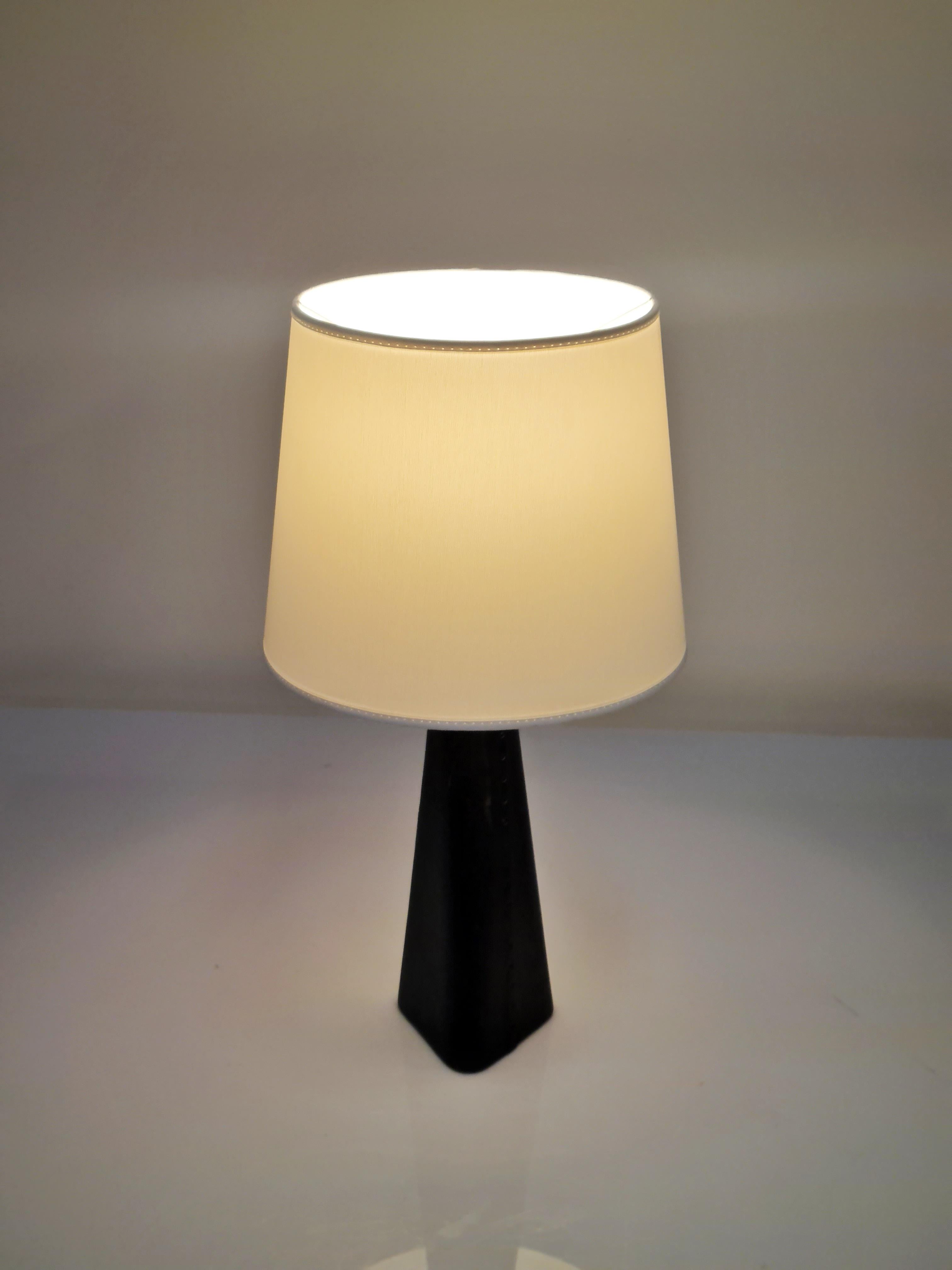 Scandinavian Modern Lisa Johansson-Papé Table Lamp 46-186 LJP in Leather & White Silk, Orno 1950s