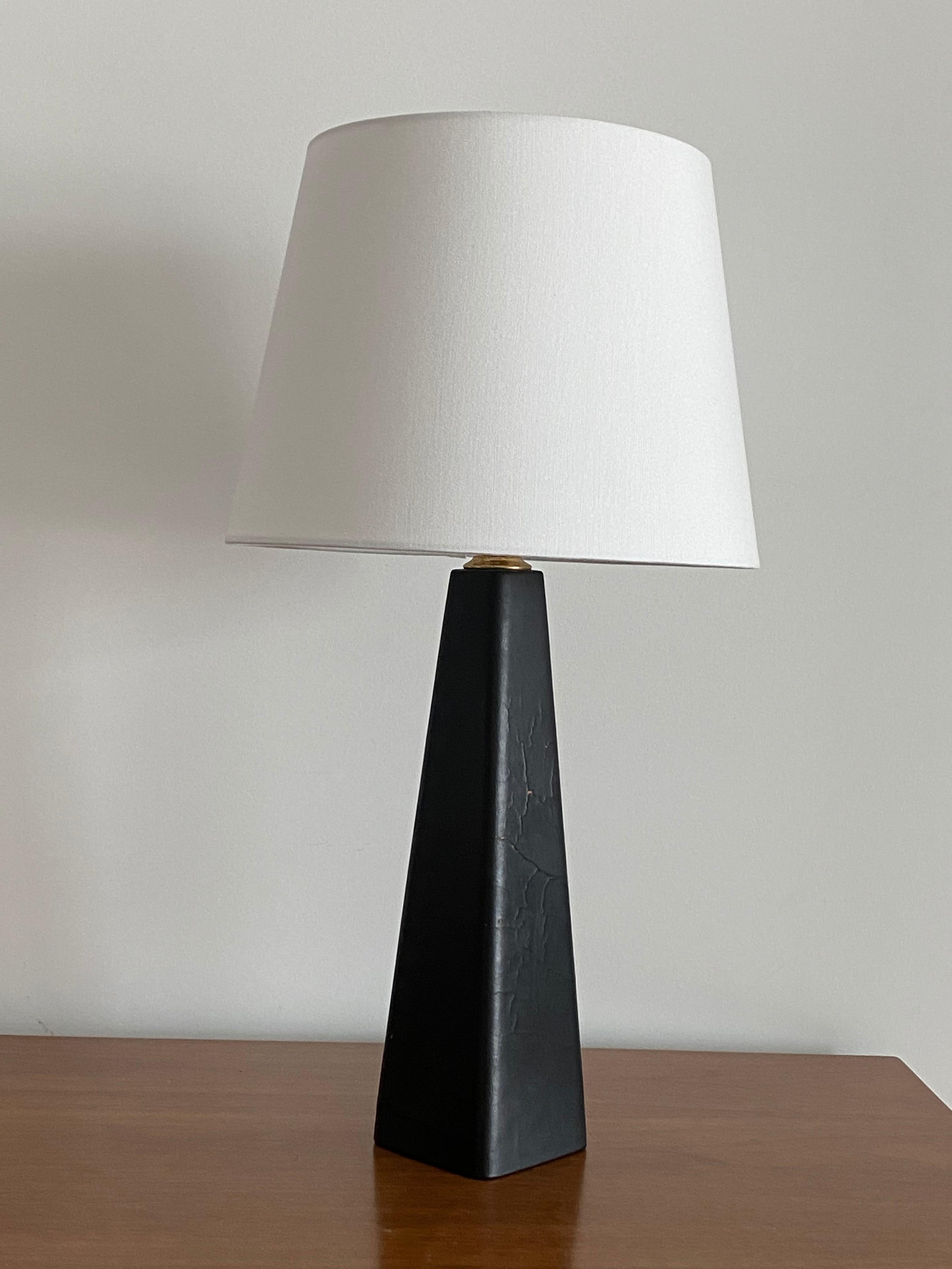 Finnish Lisa Johansson-Pape, Table Lamp, Leather, Wood, Brass, Ornö, Finland, 1960s