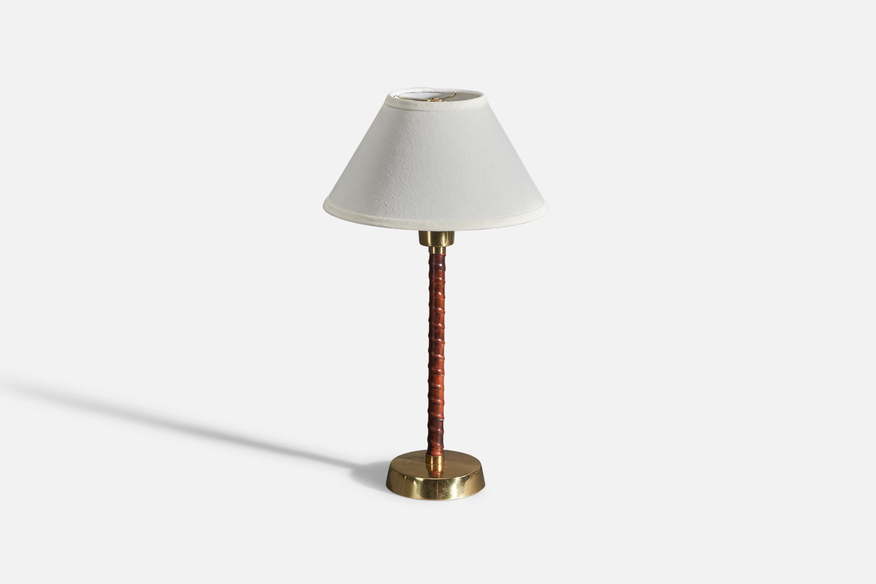 Mid-Century Modern Lisa Johansson-Pape, Table Lamps, Leather, Brass, Acrylic, Ornö, Finland, 1960s