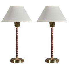 Lisa Johansson-Pape, Table Lamps, Leather, Brass, Acrylic, Ornö, Finland, 1960s