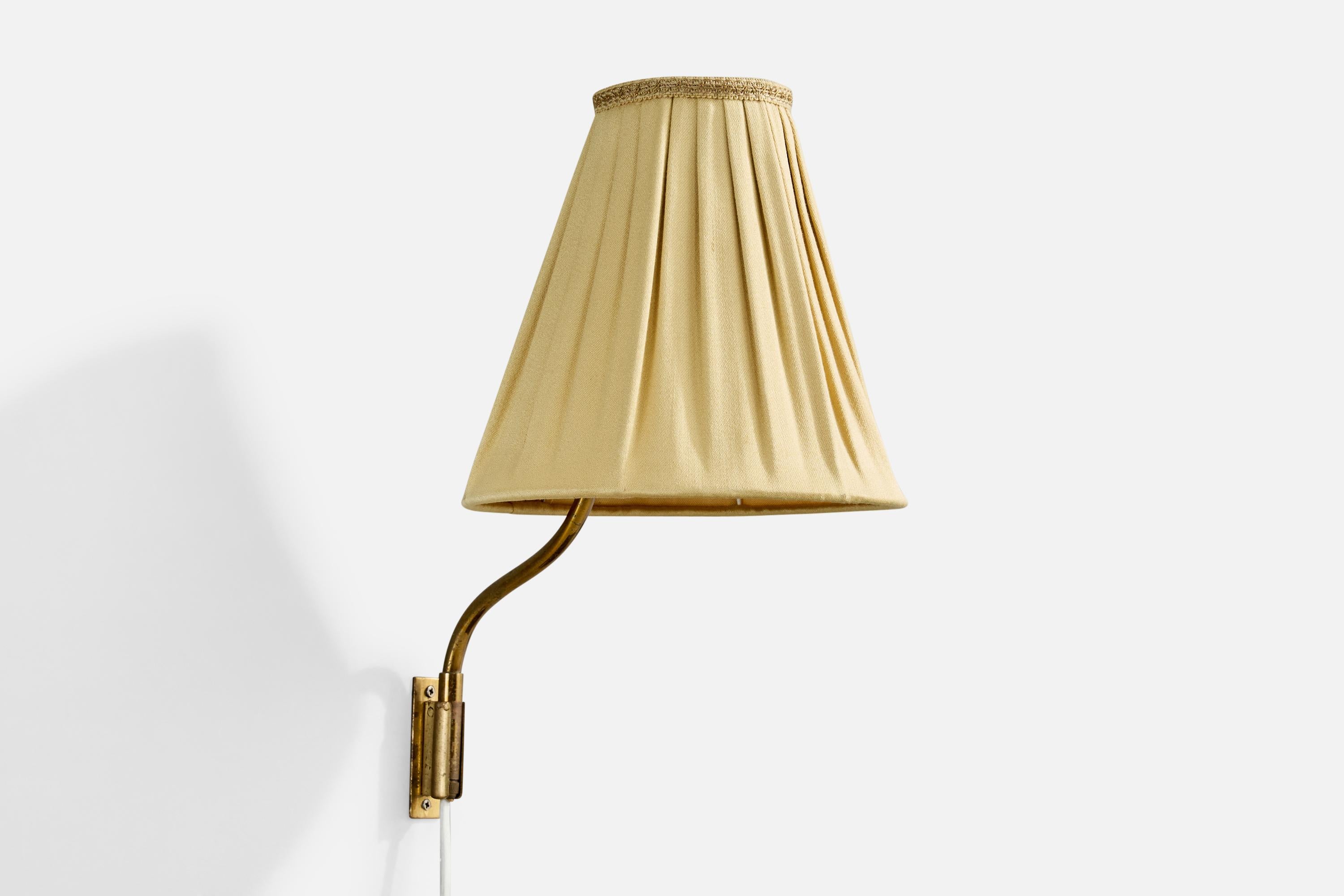 Finnish Lisa Johansson-Pape, Wall Lights, Brass, Fabric, Finland, 1950s For Sale