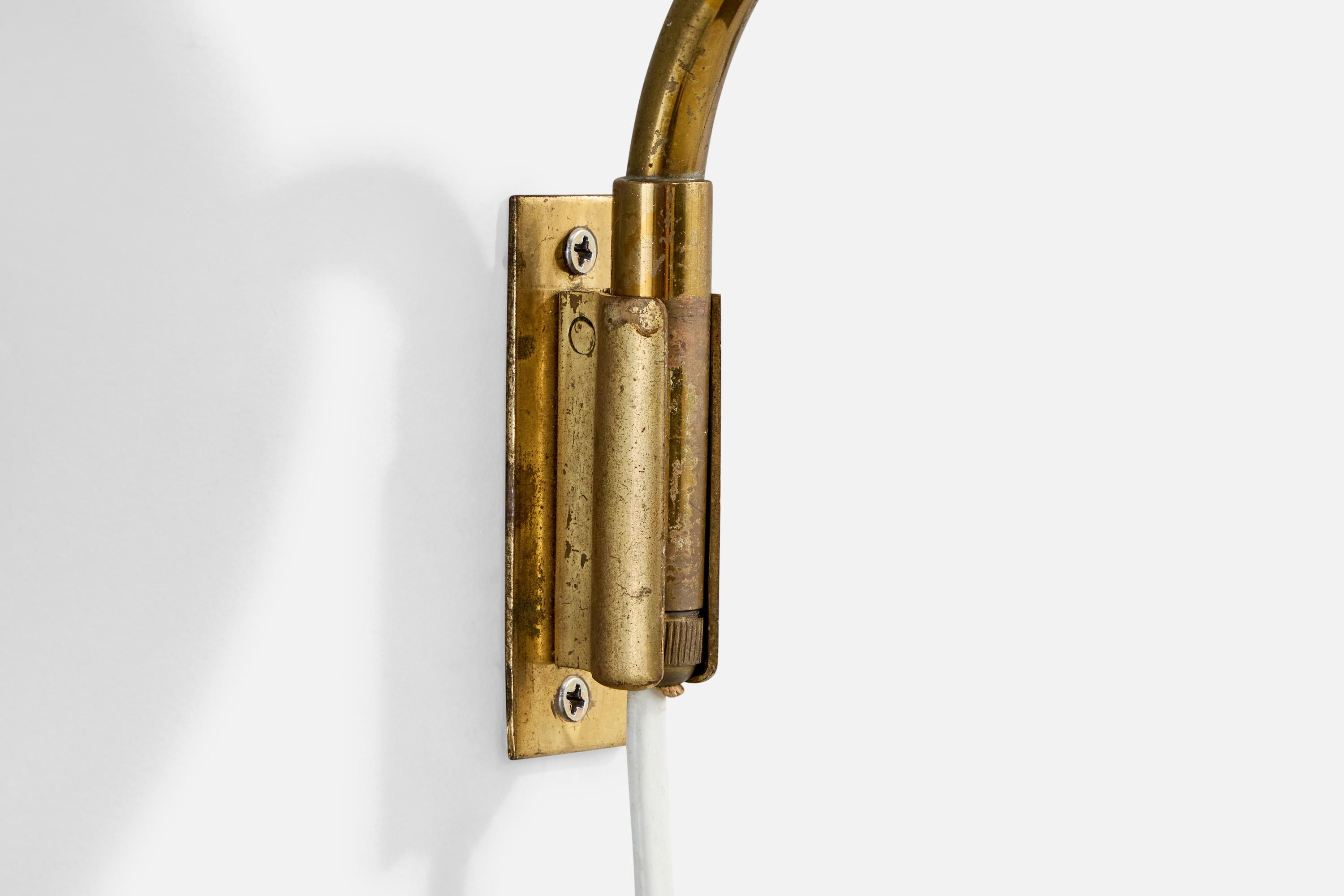 Mid-20th Century Lisa Johansson-Pape, Wall Lights, Brass, Fabric, Finland, 1950s For Sale