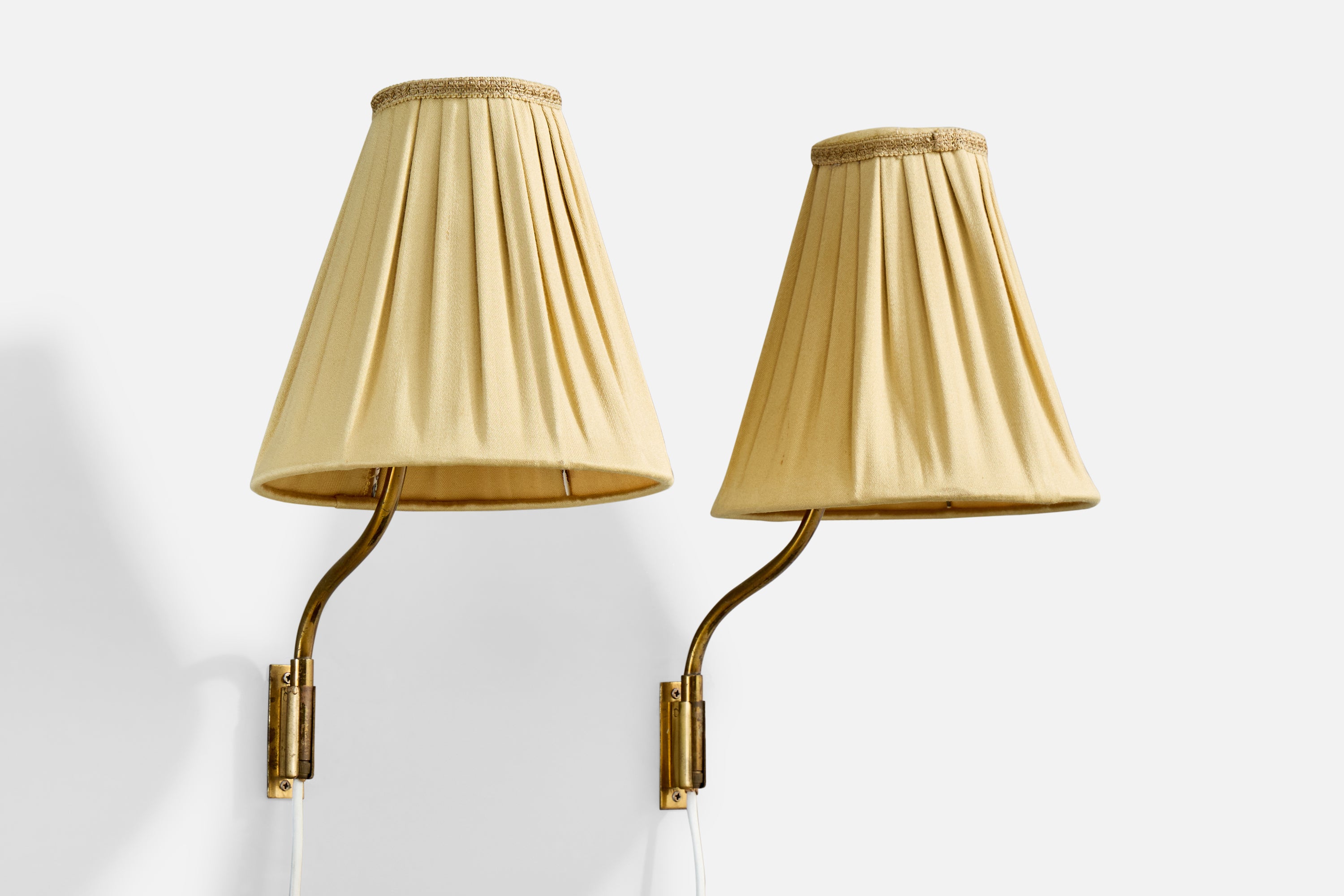 Lisa Johansson-Pape, Wall Lights, Brass, Fabric, Finland, 1950s For Sale