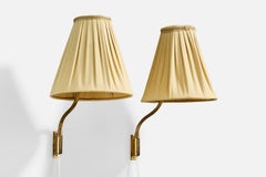 Lisa Johansson-Pape, Wall Lights, Brass, Fabric, Finland, 1950s