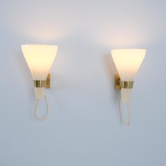 Lisa Johansson-Pape Wall Sconce 50-090, Brass & Lyster Opaline Glass, Orno 1950s