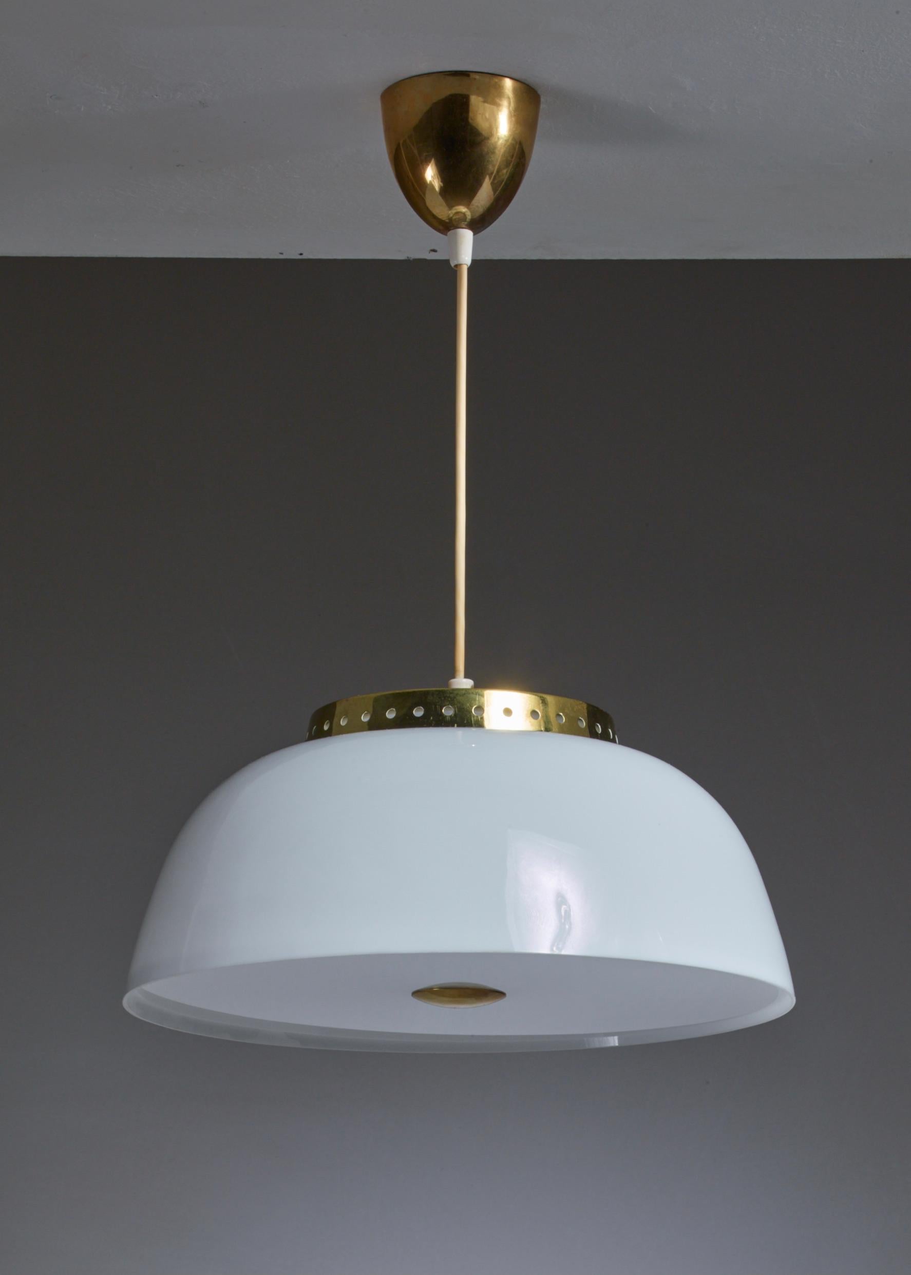 Finnish Lisa Johansson-Pape White Acrylic and Brass Pendant for Orno, Finland, 1950s For Sale