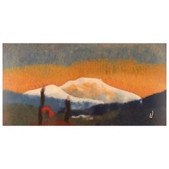 Lisa Johansson, Artista sueca, Lana sobre tabla, Paisaje modernista de montaña