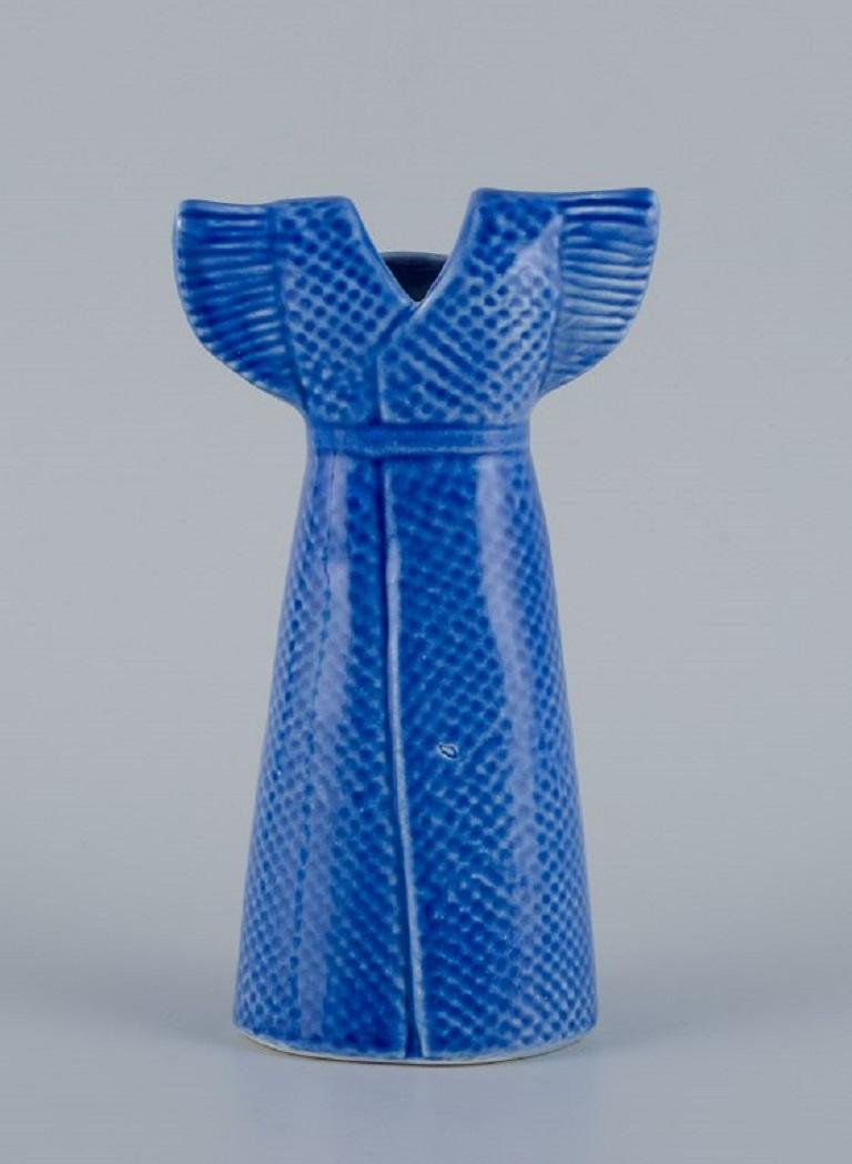 Lisa Larson '1931' for Gustavsberg. Blue Vase in the Shape of a Dress For Sale at 1stDibs