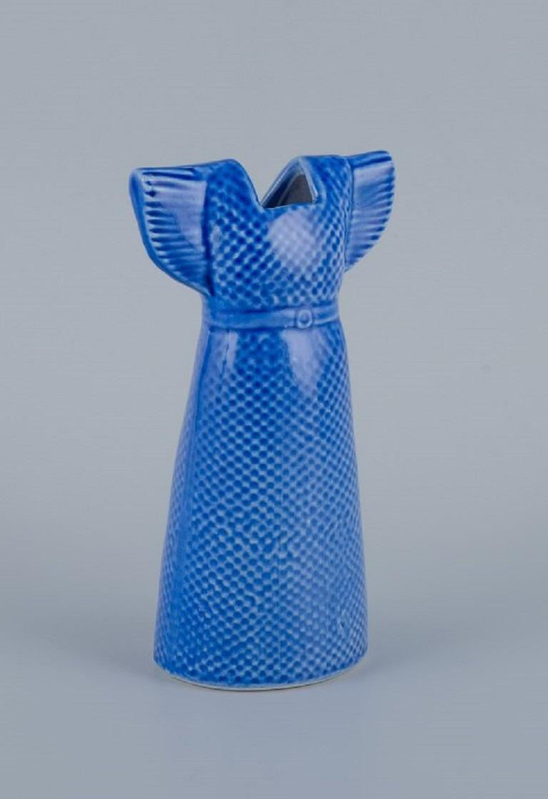 Lisa Larson '1931' for Gustavsberg. Blue Vase in the Shape of a Dress For Sale at 1stDibs