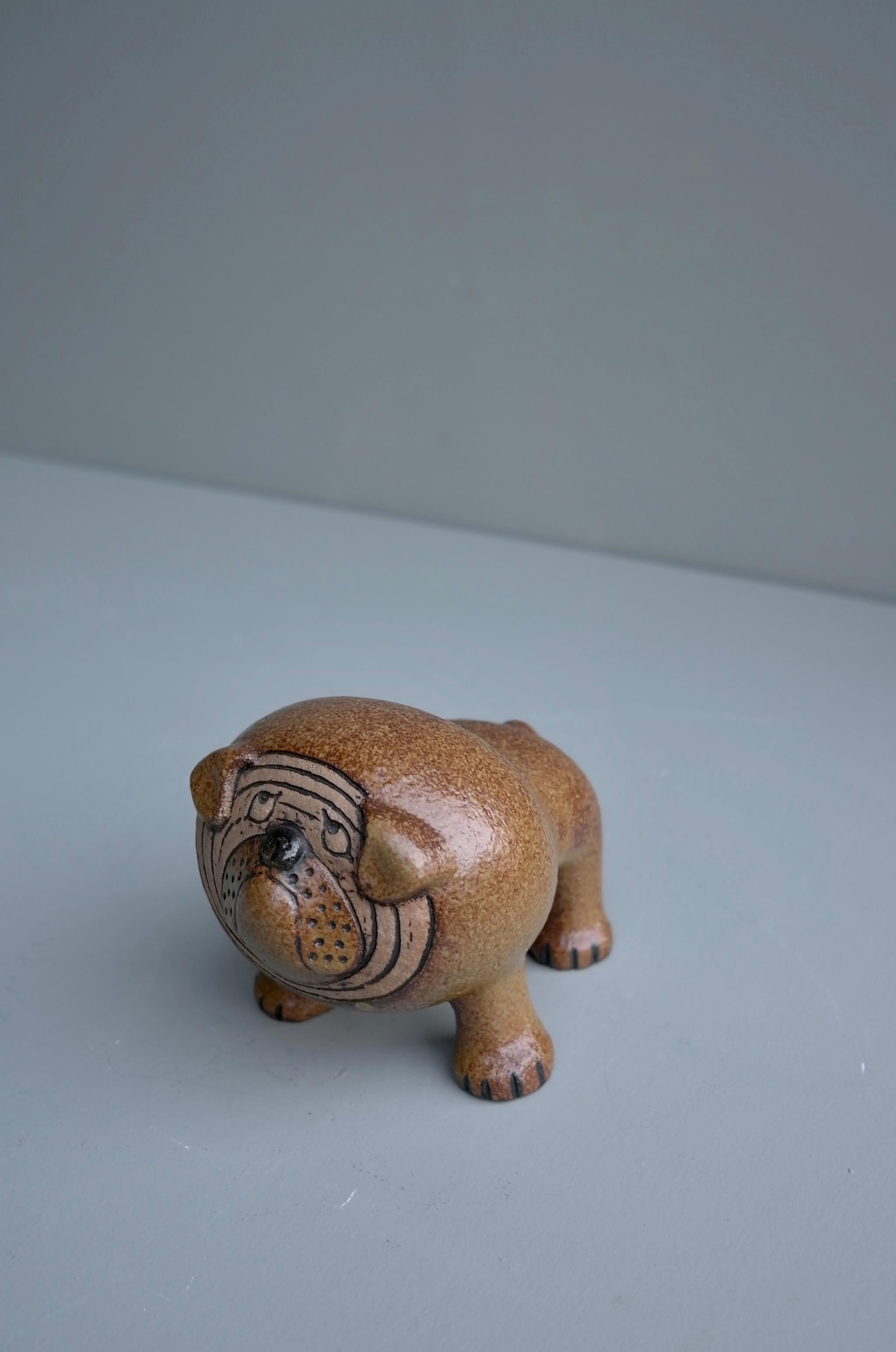 Glazed Lisa Larson Bulldog Figurine by Gustavsberg Sweden, 1960s