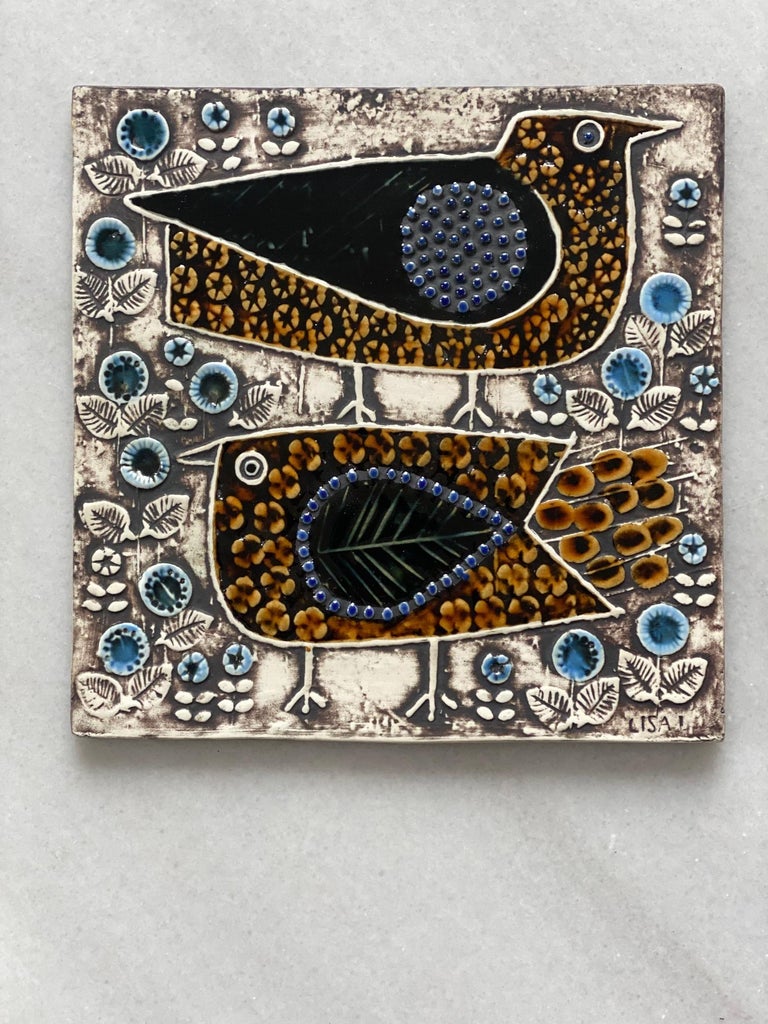 Lisa Larson for Gustavsberg Birds Ceramic Tile, 1970's For Sale at 1stDibs