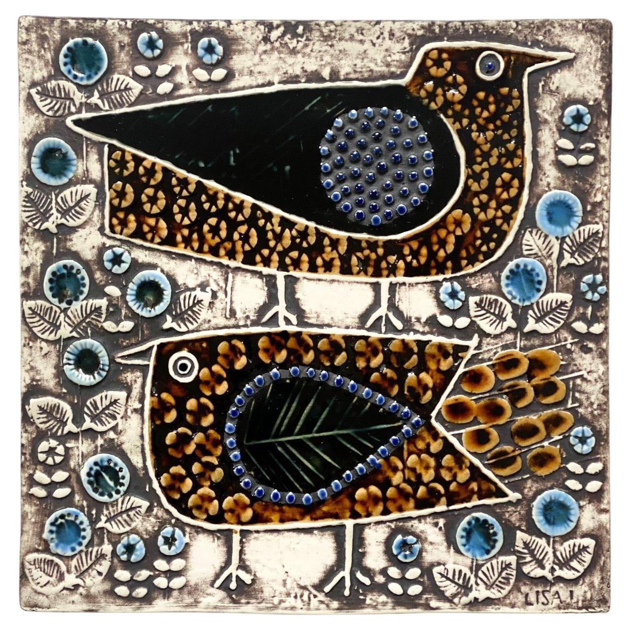 Lisa Larson for Gustavsberg Birds Ceramic Tile, 1970's