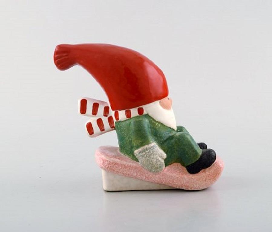 Scandinavian Modern Lisa Larson for Gustavsberg, Candleholder, Elf on a Sledge in Glazed Stoneware