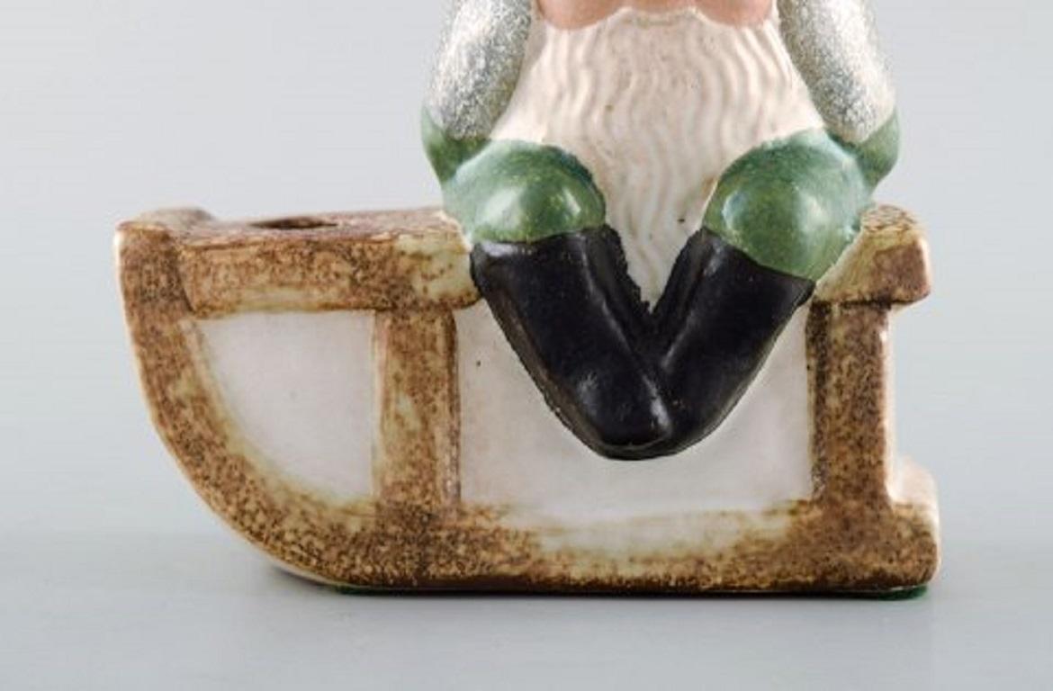 Scandinavian Modern Lisa Larson for Gustavsberg, Candleholder, Elf on a Sledge in Glazed Stoneware