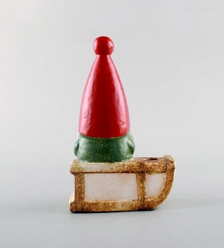 Lisa Larson for Gustavsberg, Candleholder, Elf on a Sledge in Glazed Stoneware In Good Condition In Copenhagen, DK