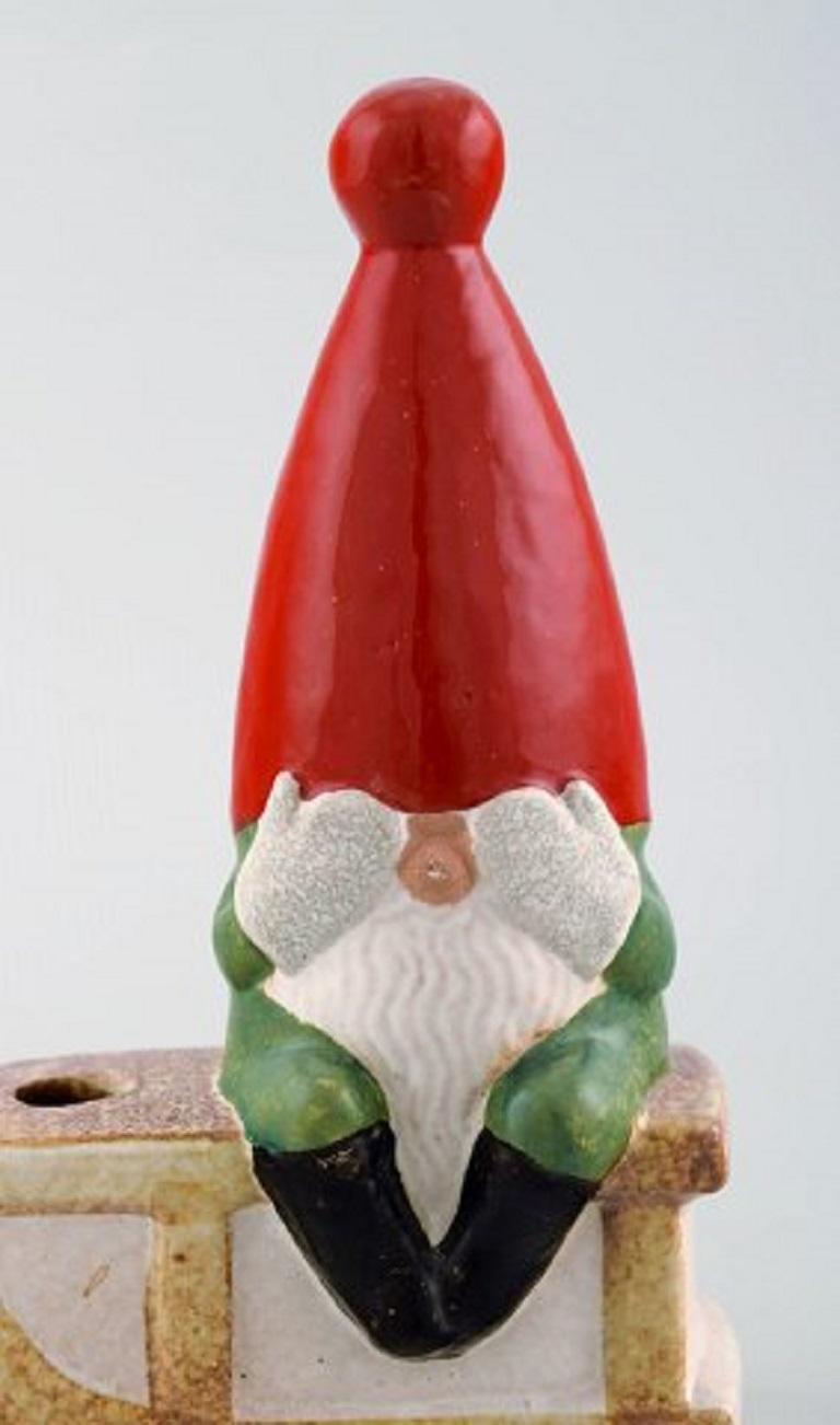 Scandinavian Modern Lisa Larson for Gustavsberg, Candlestick, Elf in Glazed Stoneware, Dated 1995 For Sale