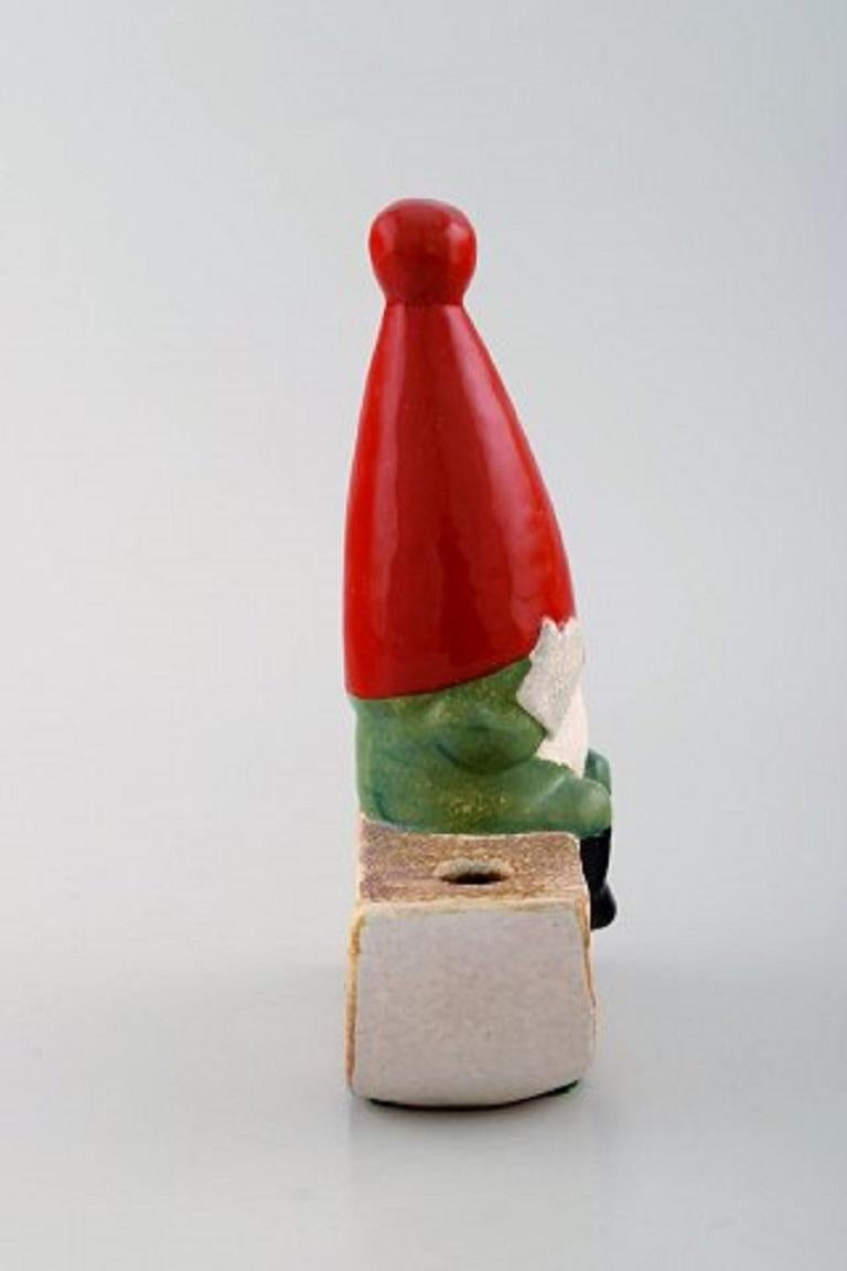 Swedish Lisa Larson for Gustavsberg, Candlestick, Elf in Glazed Stoneware, Dated 1995 For Sale