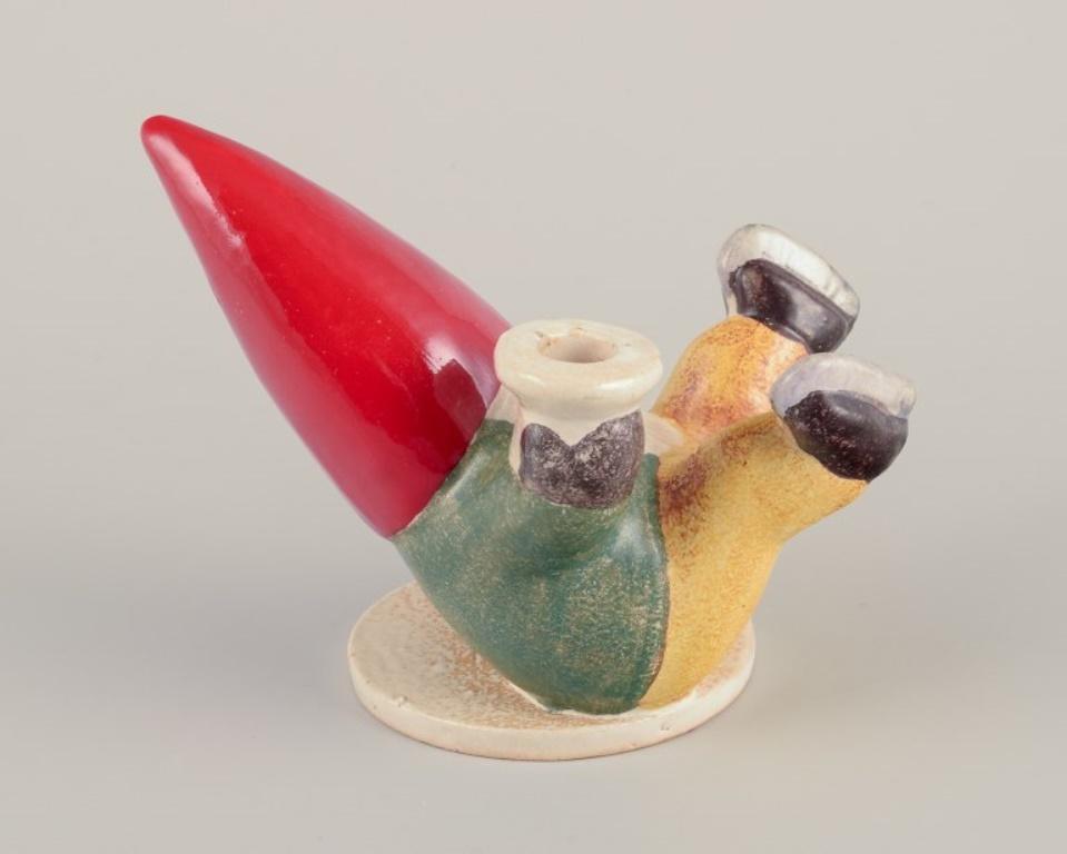 Scandinavian Modern Lisa Larson for Gustavsberg. Ceramic candlestick. Elf on skates. Late 20th C. For Sale