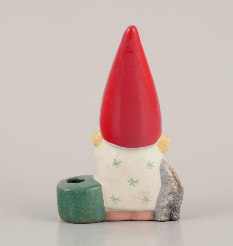 Swedish Lisa Larson for Gustavsberg. Ceramic candlestick. Girl elf and cat. Late 20th C. For Sale
