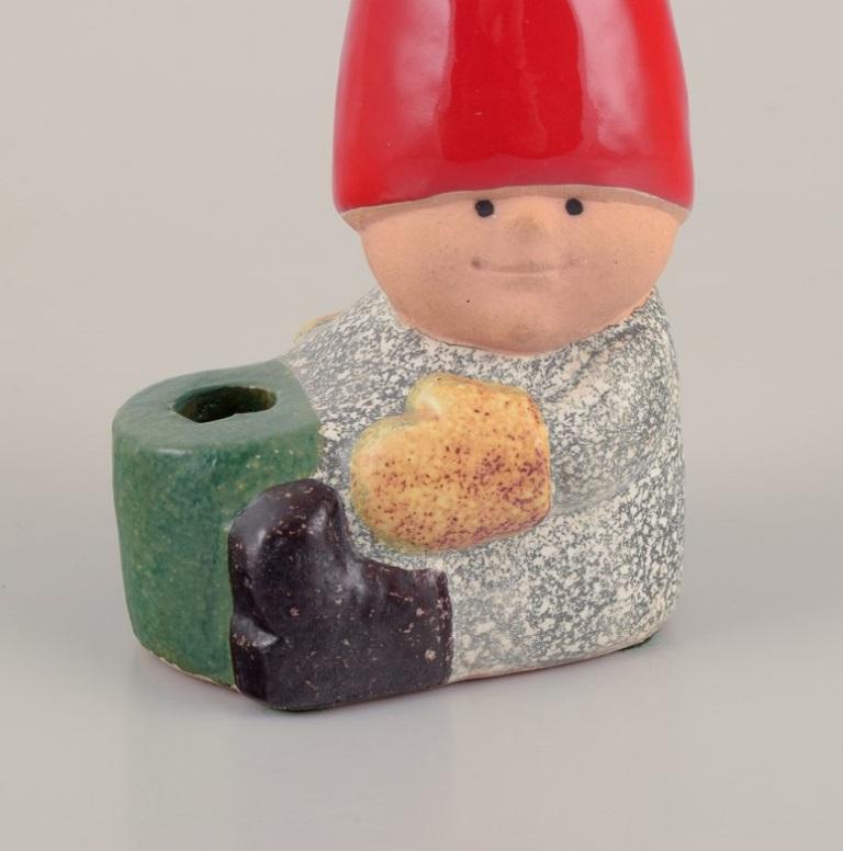 Scandinavian Modern Lisa Larson for Gustavsberg. Ceramic candlestick. Sitting elf. For Sale