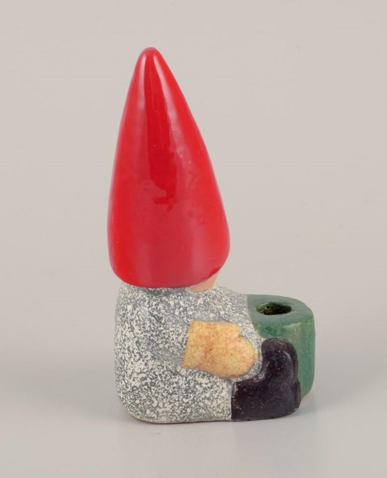 Swedish Lisa Larson for Gustavsberg. Ceramic candlestick. Sitting elf. For Sale