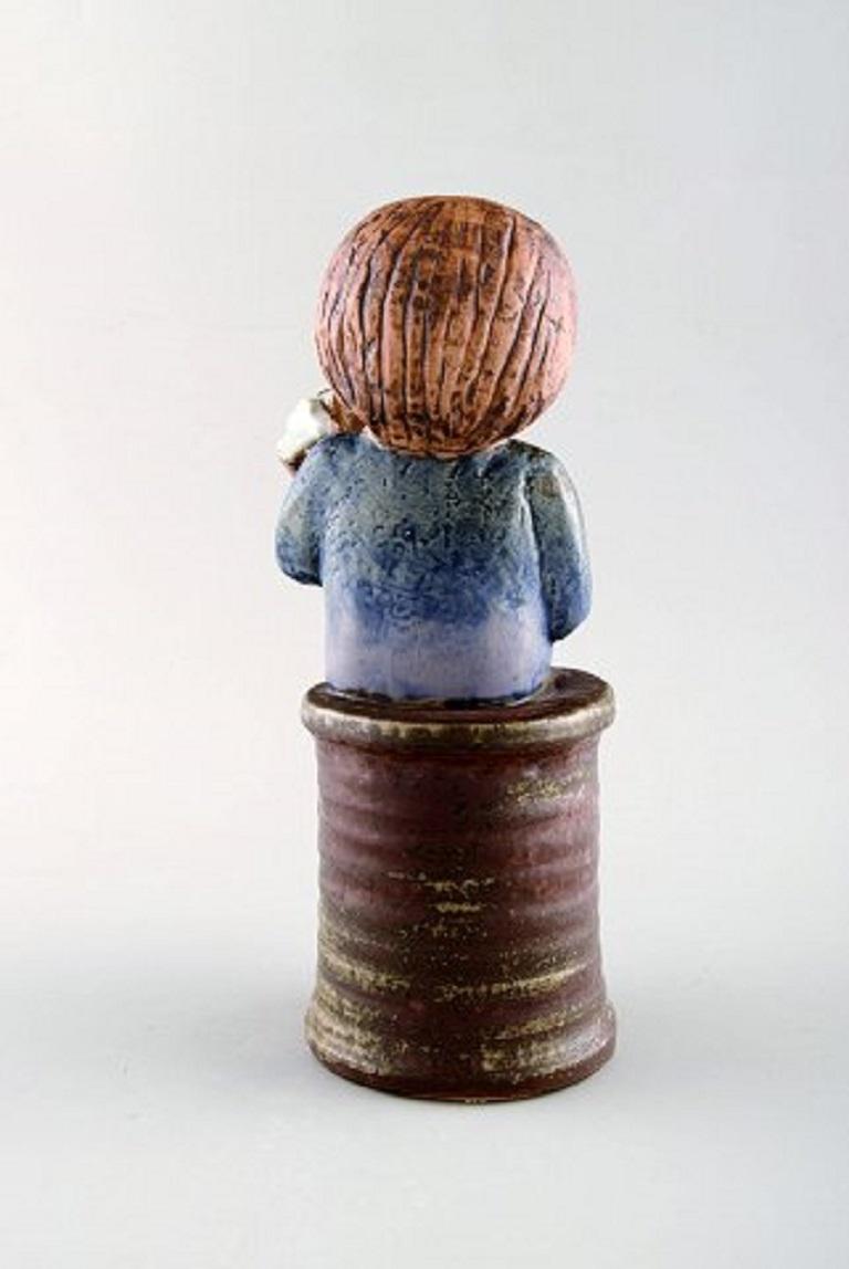 Scandinavian Modern Lisa Larson for Gustavsberg, Girl with Flowers in Glazed Ceramics, 20th Century For Sale