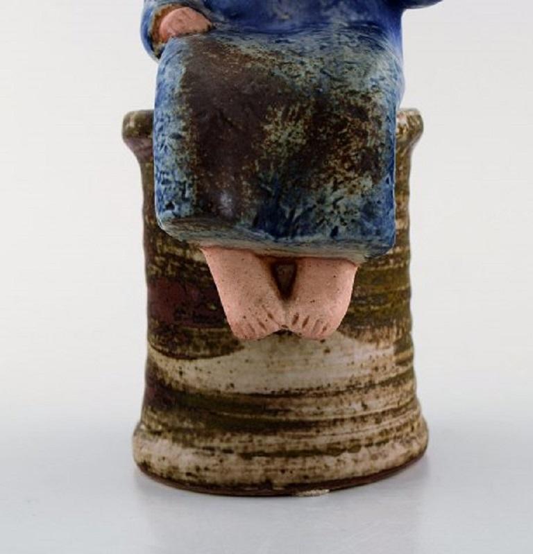 Lisa Larson for Gustavsberg, Girl with Flowers in Glazed Ceramics, 20th Century In Good Condition For Sale In Copenhagen, DK