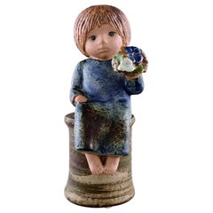 Vintage Lisa Larson for Gustavsberg, Girl with Flowers in Glazed Ceramics, 20th Century