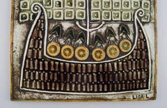 Lisa Larson for Gustavsberg, Glazed Ceramic Wall Plaque Decorated with Vikings
