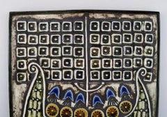 Lisa Larson for Gustavsberg, Glazed Ceramic Wall Plaque Decorated with Vikings