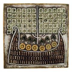 Lisa Larson for Gustavsberg, Glazed Ceramic Wall Plaque Decorated with Vikings