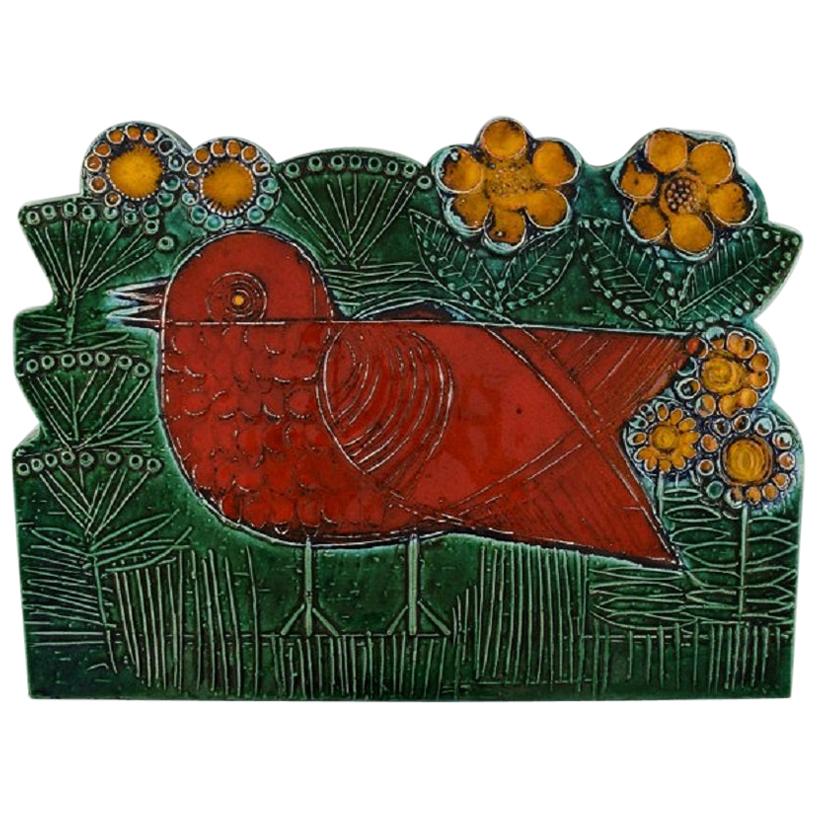 Lisa Larson for Gustavsberg, Large and Rare Wall Decoration, Red Bird