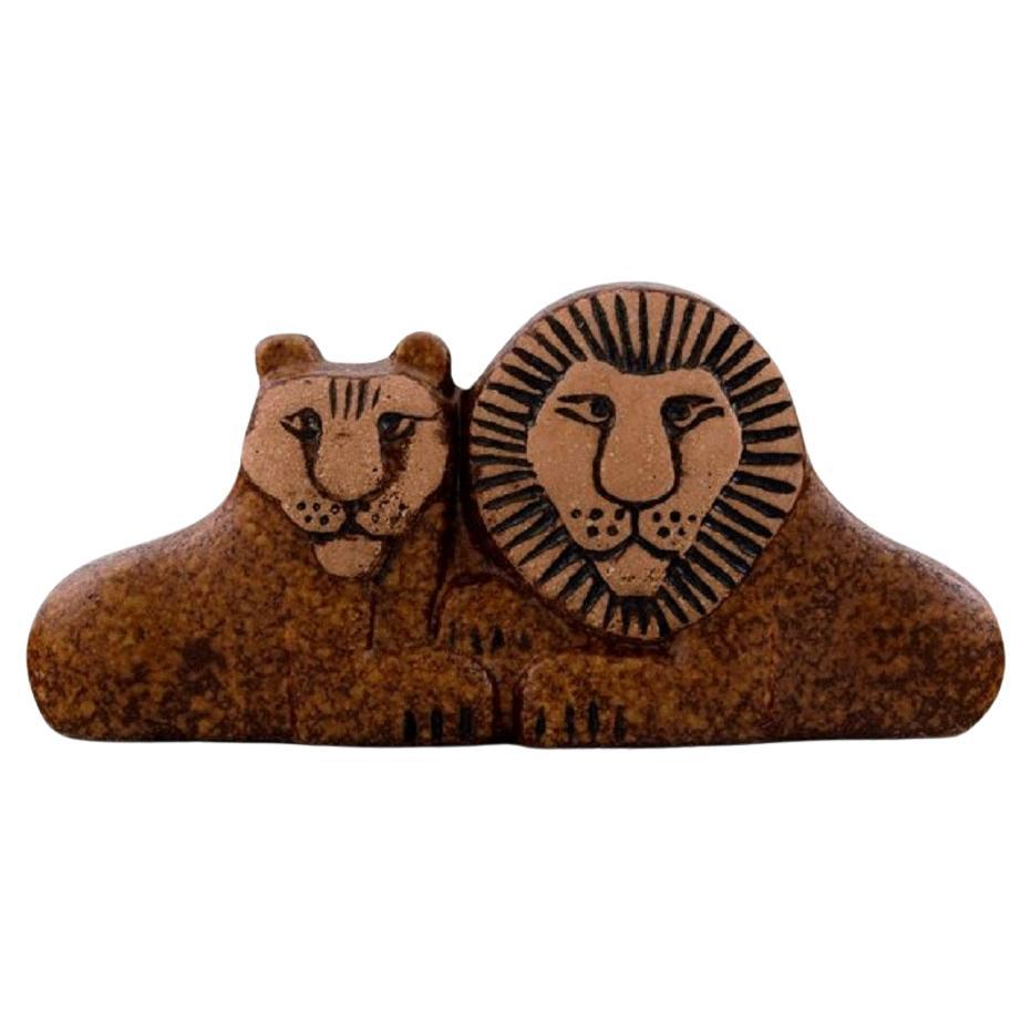 Lisa Larson für Gustavsberg, Seltenes Löwenpaar aus glasiertem Steingut, 1970er Jahre im Angebot