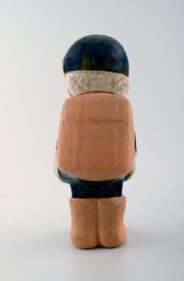 Swedish Lisa Larson for Gustavsberg, Rare Stoneware Figure of Boy with School Bag