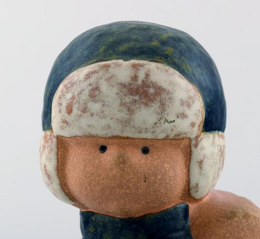 Lisa Larson for Gustavsberg, Rare Stoneware Figure of Boy with School Bag In Excellent Condition In Copenhagen, DK