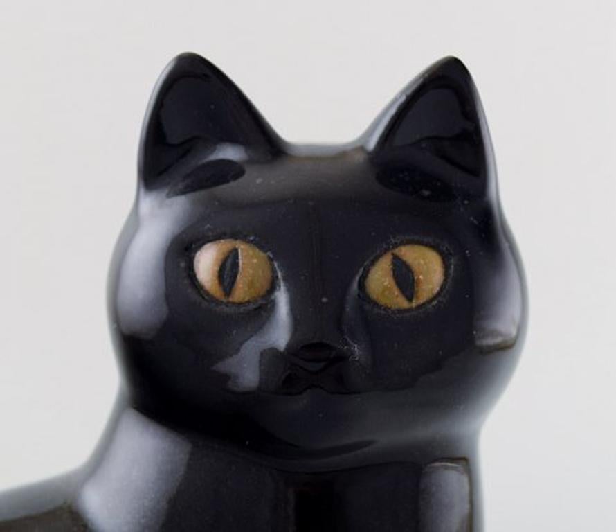 Scandinavian Modern Lisa Larson for Gustavsberg, Stoneware Figure of Black Sitting Cat