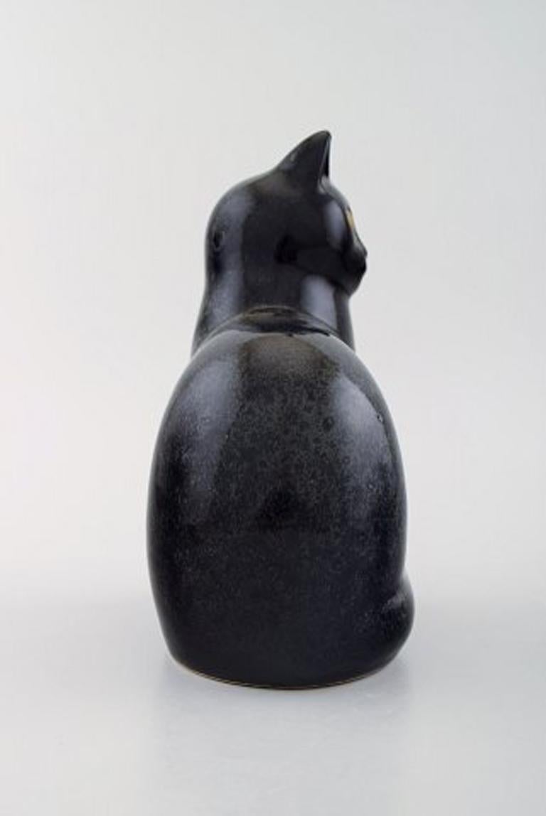 Lisa Larson for Gustavsberg, Stoneware Figure of Black Sitting Cat In Excellent Condition In Copenhagen, DK