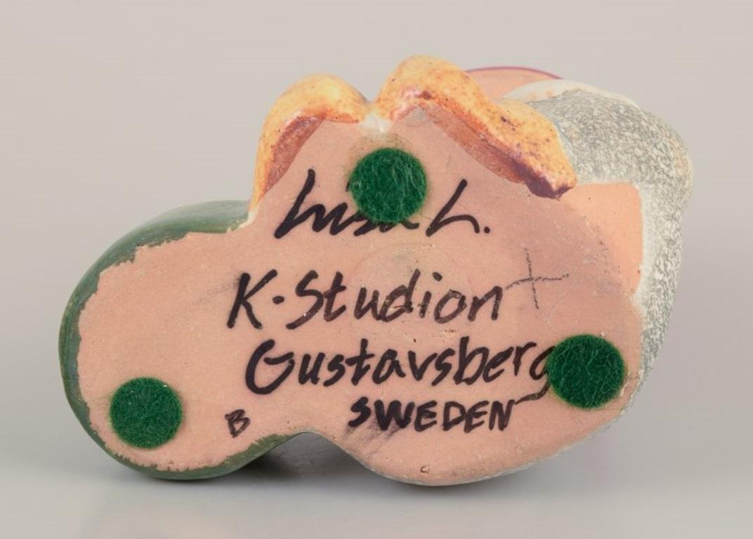 Glazed Lisa Larson for Gustavsberg, Sweden. Ceramic candlestick. Sitting elf. 20th C. For Sale