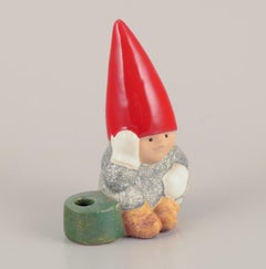 Lisa Larson for Gustavsberg, Sweden. Ceramic candlestick. Sitting elf.