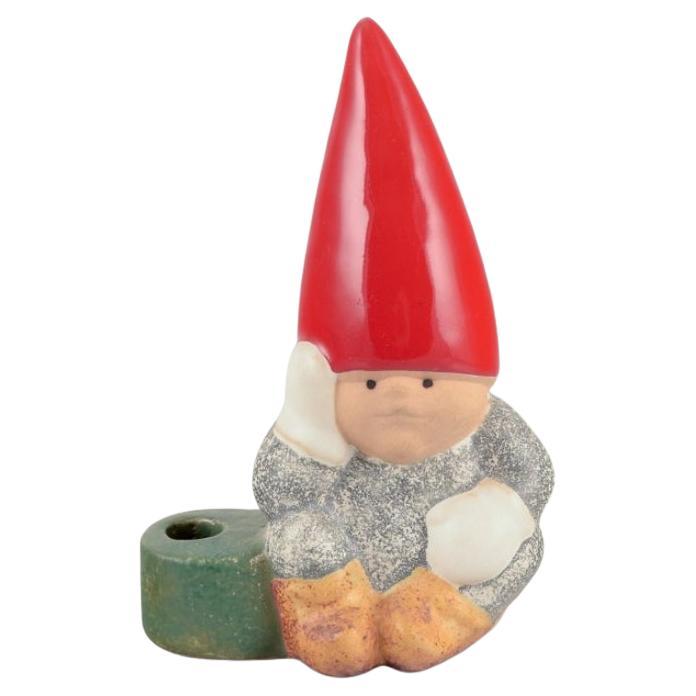 Lisa Larson for Gustavsberg, Sweden. Ceramic candlestick. Sitting elf.