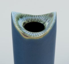 Lisa Larson for Gustavsberg, Sweden. Modernist ceramic vase in blue glaze.