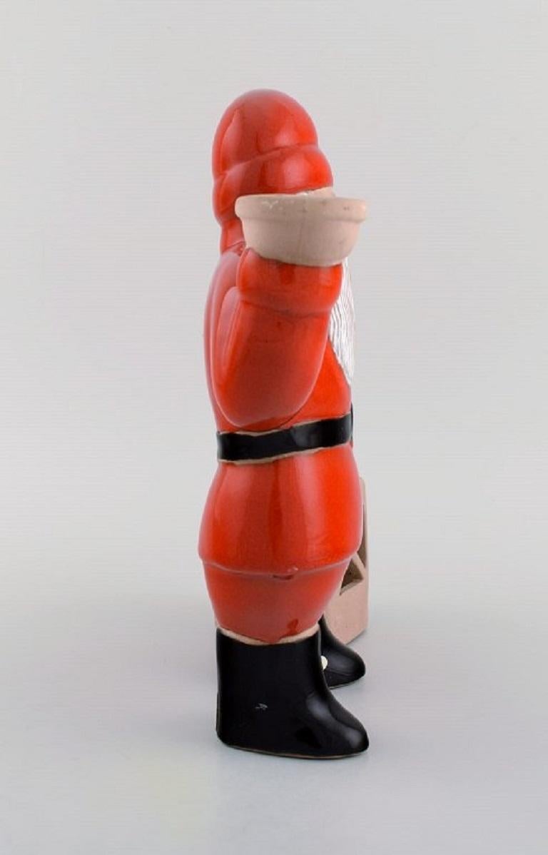 Scandinavian Modern Lisa Larson for Jie, Large Rare Santa Claus in Glazed Ceramics with Lantern