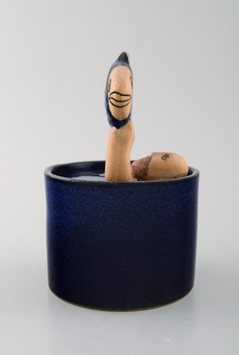 Lisa Larson for K-Studio / Gustavsberg, Lidded Jar in Deep Blue Glaze (Skandinavische Moderne)