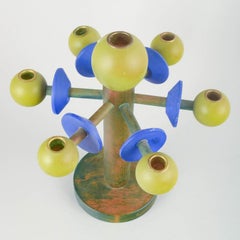 Lisa Larson for Sandbergs, Nora stad Sweden. Colorful wooden candlestick. 1980s