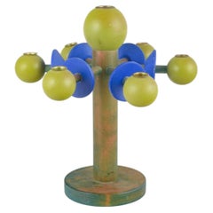 Lisa Larson for Sandbergs, Nora stad Sweden. Colorful wooden candlestick. 1980s