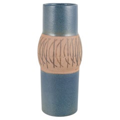 Lisa Larson, Gustavsberg. Cylindrical stoneware vase with graphic motif. 1960s