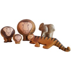 Lisa Larson Gustavsberg Stoneware Group of Animals - 3 Lions, Tiger and Elephant