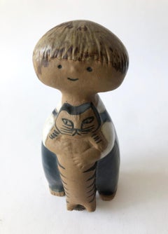 Lisa Larson for Gustavsberg Pelle Child with Cat Figural Sculpture