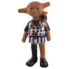 Lisa Larsson, Very Rare Pippi Longstocking Figure, 1970s, Gustavsberg, Sweden